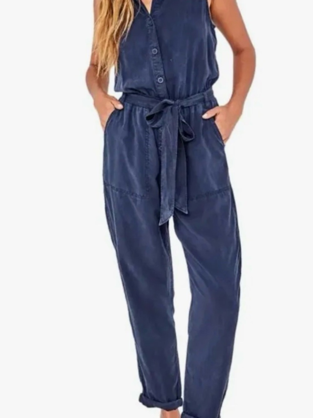 Bella Dahl | Belted Collared button down Jumpsuit | Size L | quiet luxury